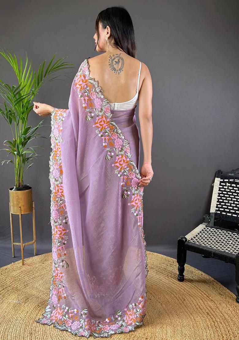 Onion Pink Solid Shimmer Silk Saree Set