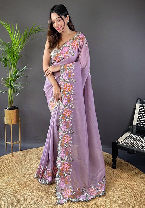 Onion Pink Solid Shimmer Silk Saree Set