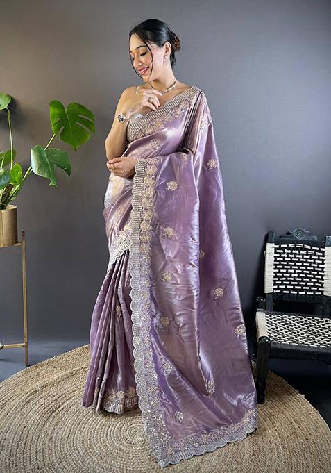 Onion Pink Solid Golden Crush Saree Set