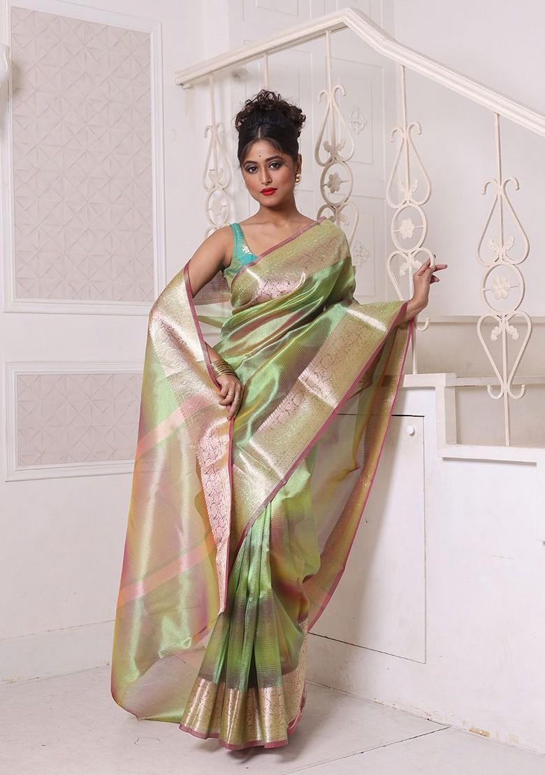 Green Zari Tissue Saree Set