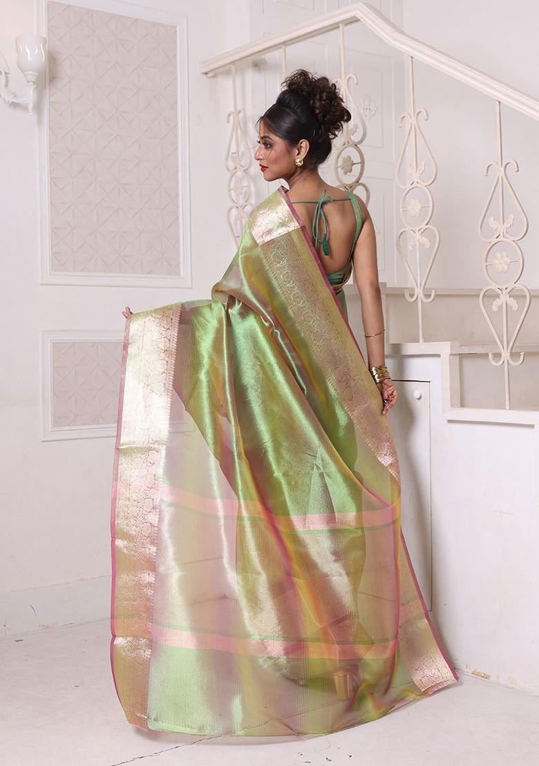 Green Zari Tissue Saree Set