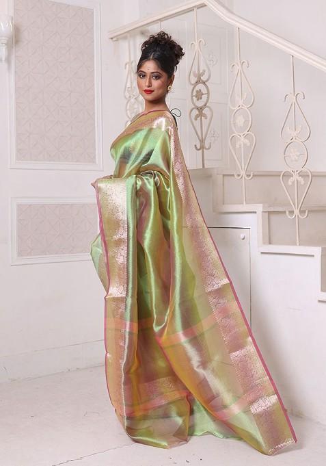 Green Zari Tissue Saree Set