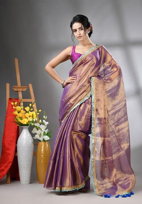 Violet Gota Patti Tissue Saree Set