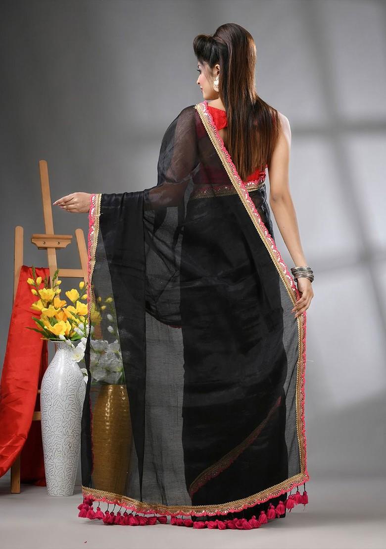 Black Gota Patti Tissue Saree Set