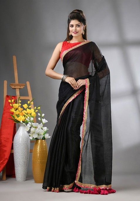 Black Gota Patti Tissue Saree Set