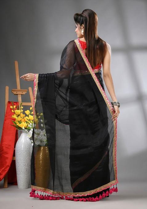 Black Gota Patti Tissue Saree Set