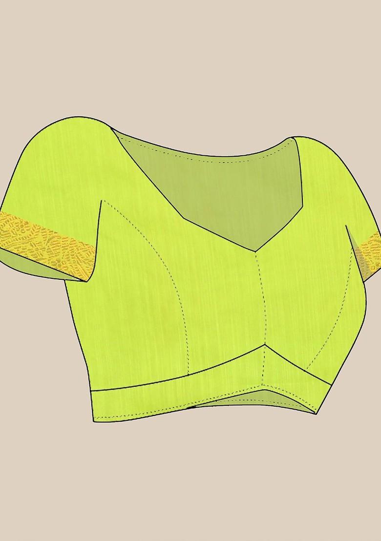 Green Woven Cotton Blend Saree Set