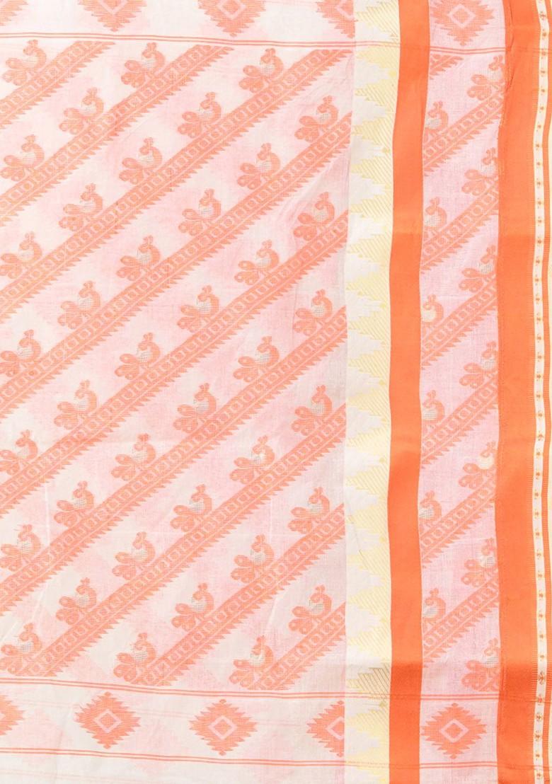 Off White Ethnic Motifs Cotton Saree Set