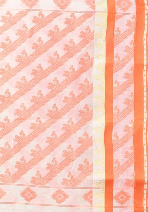 Off White Ethnic Motifs Cotton Saree Set