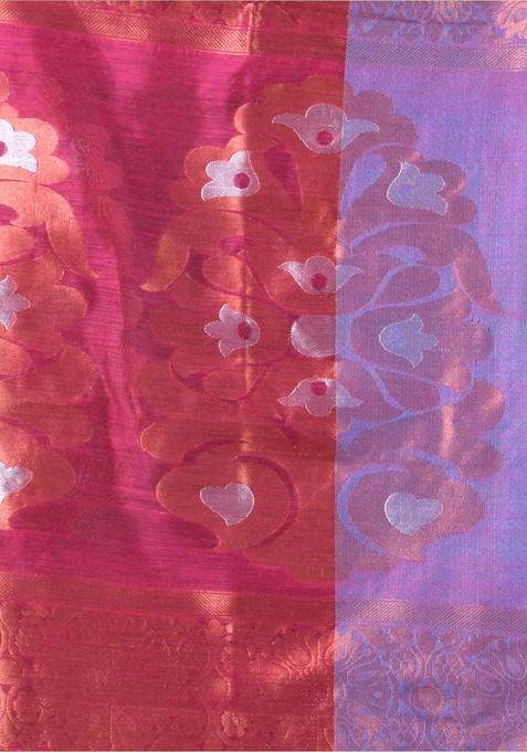 Green Ethnic Motifs Cotton Blend Saree Set