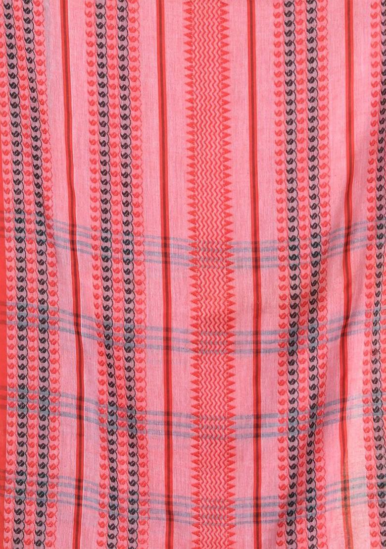 Red Ethnic Motifs Cotton Saree Set