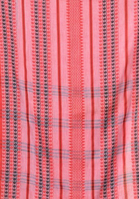 Red Ethnic Motifs Cotton Saree Set