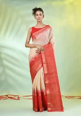 Beige Ethnic Motifs Cotton Saree Set
