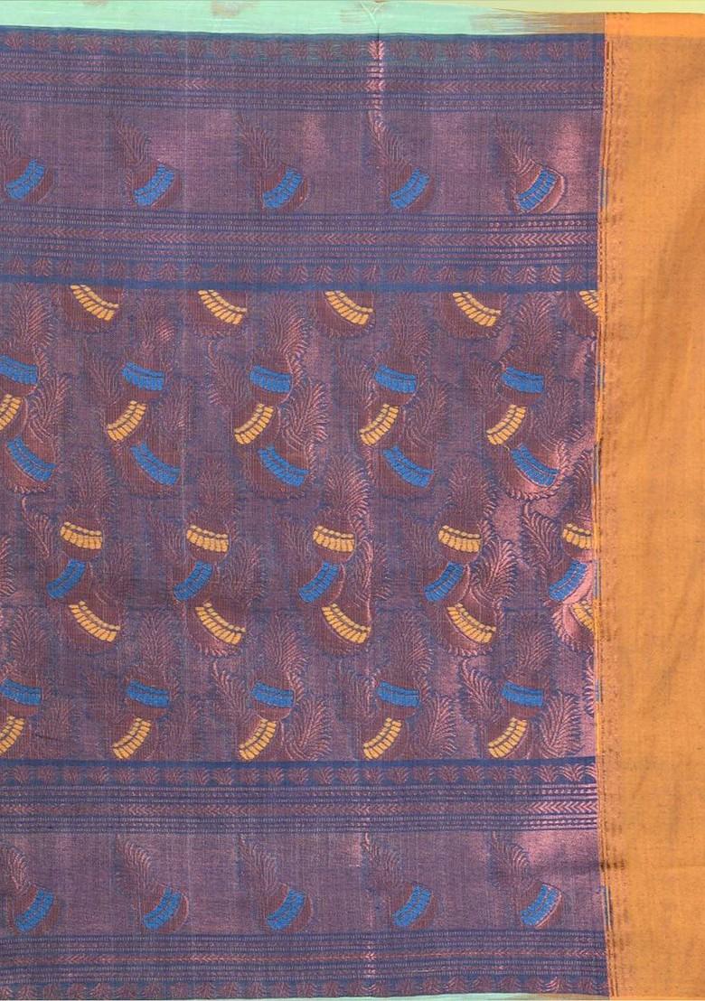 Green Ethnic Motifs Cotton Blend Saree Set