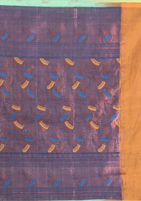 Green Ethnic Motifs Cotton Blend Saree Set