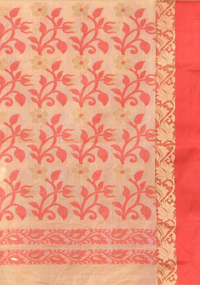 Beige Ethnic Motifs Tussar Silk Saree Set