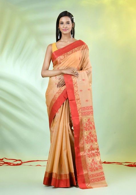 Beige Ethnic Motifs Tussar Silk Saree Set