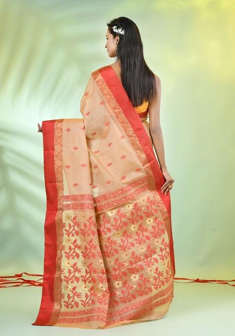 Beige Ethnic Motifs Tussar Silk Saree Set