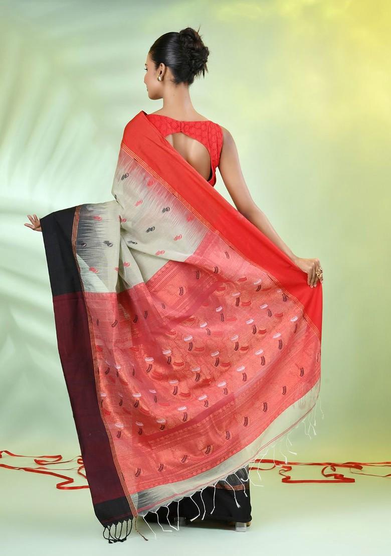 Green Printed Cotton Blend Saree Set