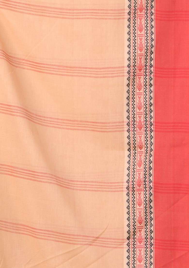 Beige Solid Cotton Saree Set for Diwali and Festive Wear - Indya