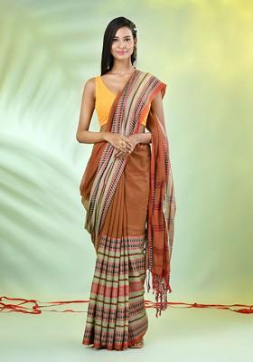 Yellow Solid Cotton Saree Set