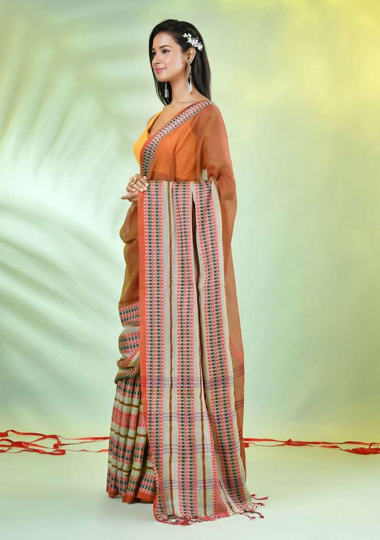 Yellow Solid Cotton Saree Set for Diwali | Wedding & Festive Wear - Indya