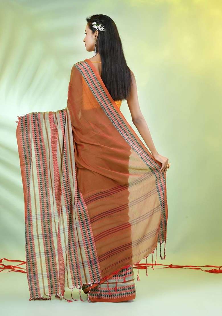 Yellow Solid Cotton Saree Set for Diwali | Wedding & Festive Wear - Indya