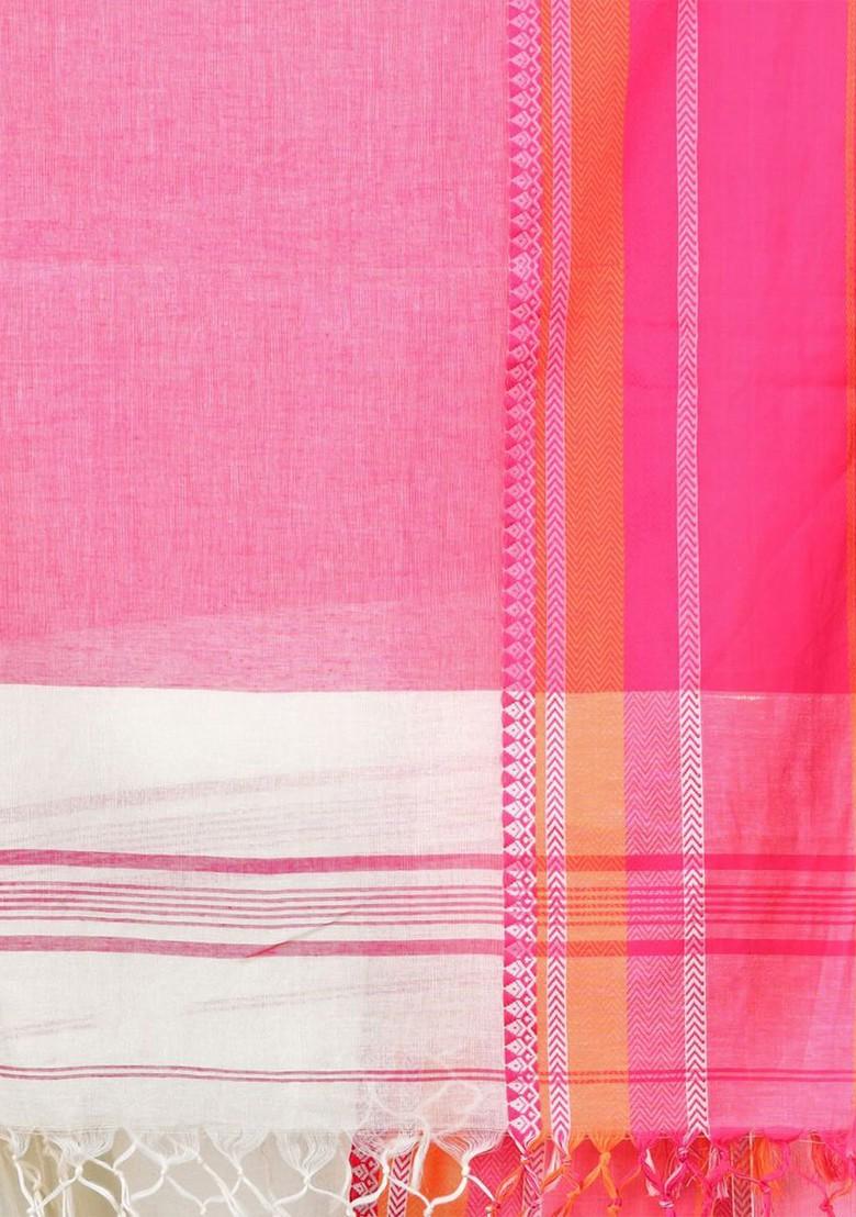 Off White Solid Cotton Saree Set