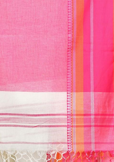 Off White Solid Cotton Saree Set