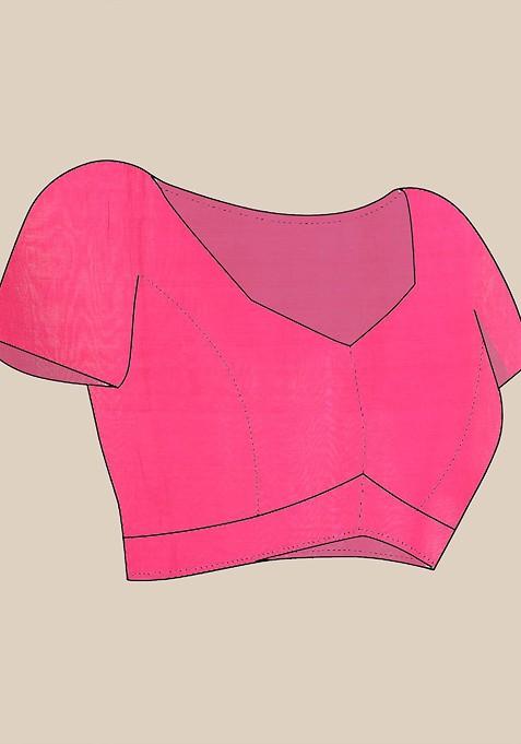 Pink Floral Print Cotton Saree Set