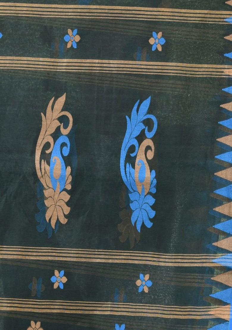 Green Floral Print Cotton Saree Set