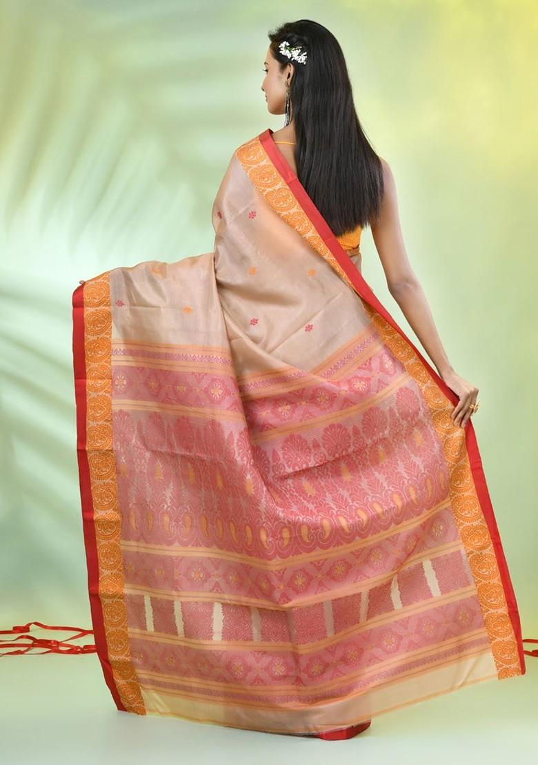 Beige Ethnic Motifs Tussar Silk Saree Set