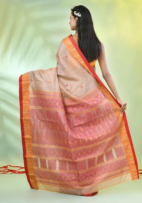 Beige Ethnic Motifs Tussar Silk Saree Set