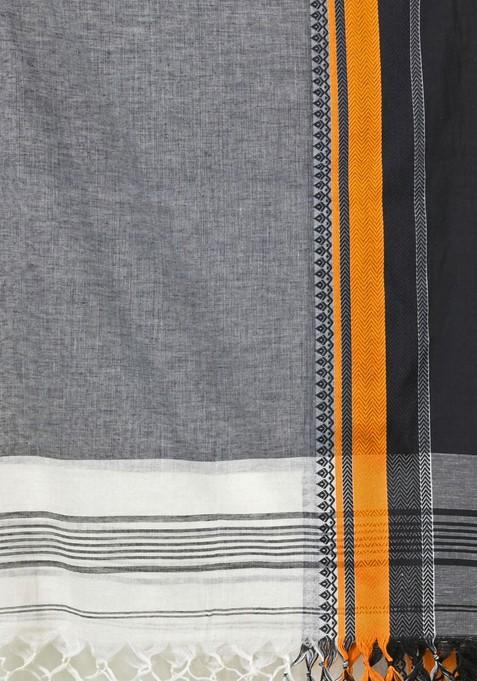 Off White Solid Cotton Saree Set