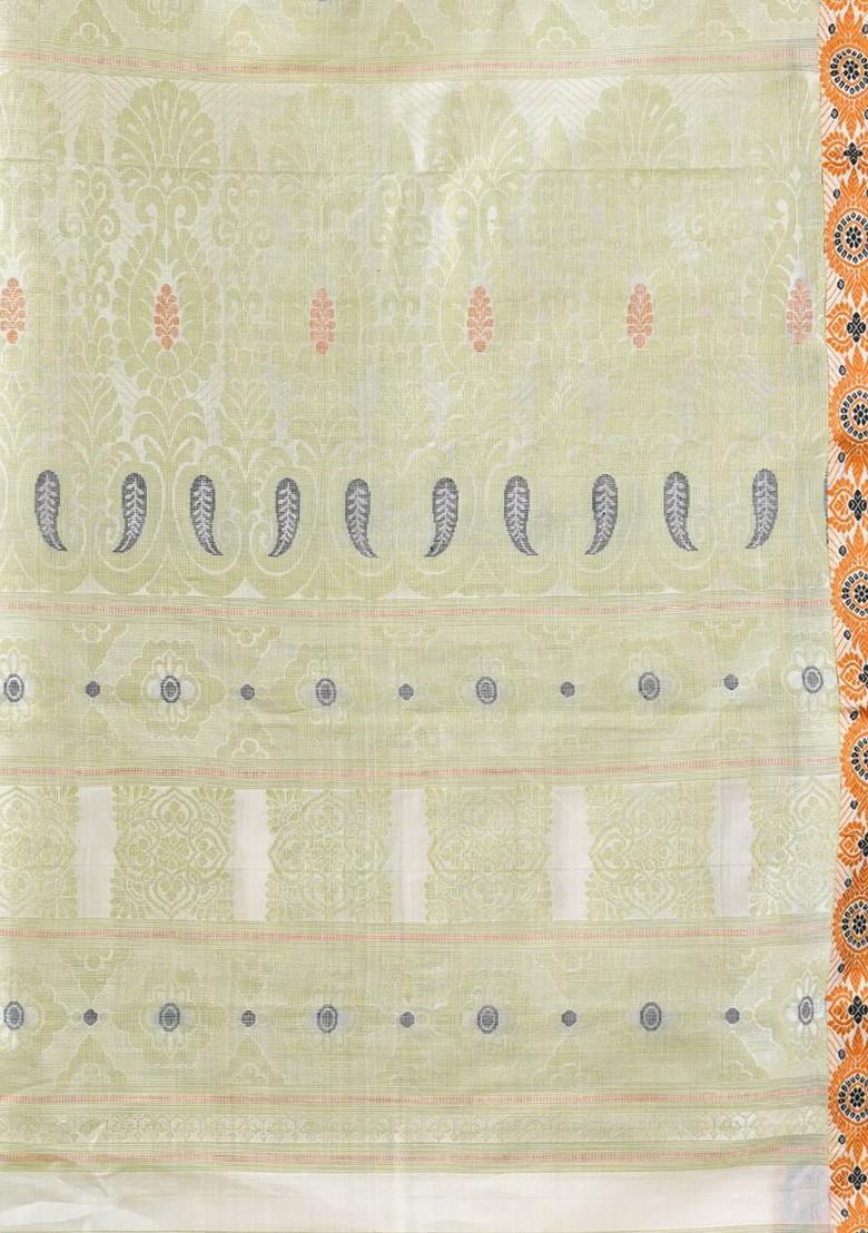 Off White Ethnic Motifs Tussar Silk Saree Set