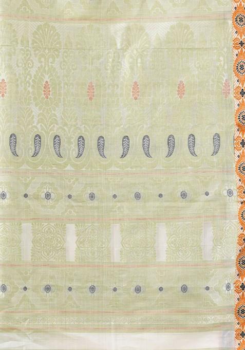 Off White Ethnic Motifs Tussar Silk Saree Set