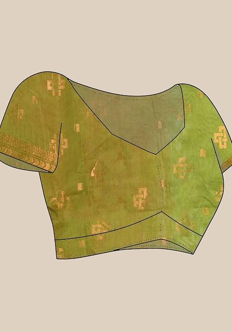 Red Ethnic Motifs Cotton Blend Saree Set