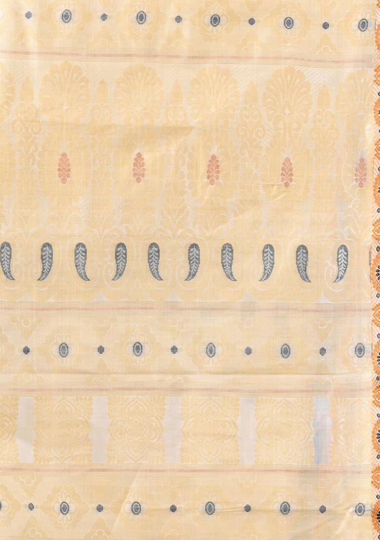 Off White Ethnic Motifs Tussar Silk Saree Set