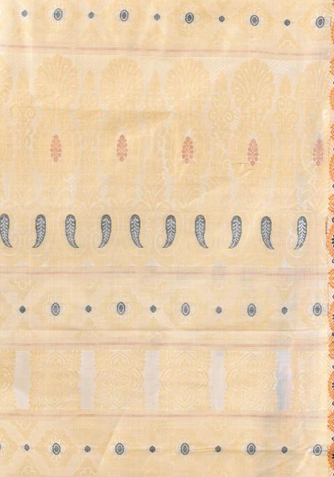 Off White Ethnic Motifs Tussar Silk Saree Set