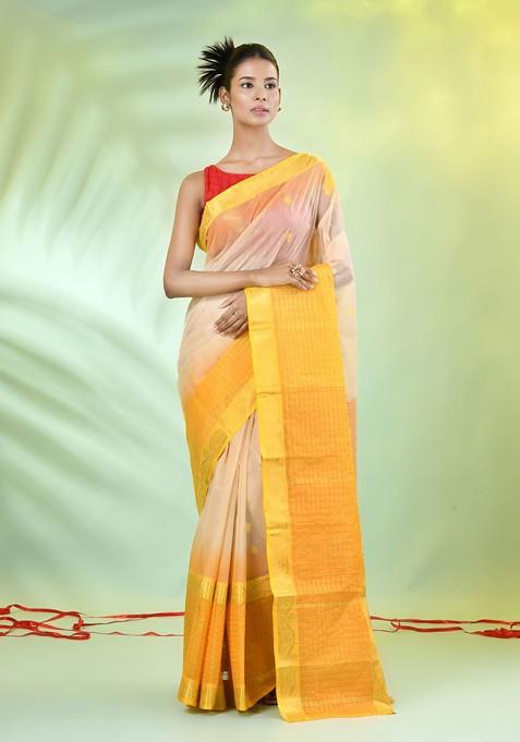 Beige Ethnic Motifs Cotton Saree Set