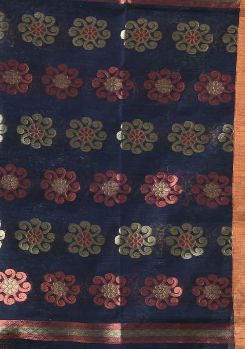 Green Ethnic Motifs Cotton Blend Saree Set