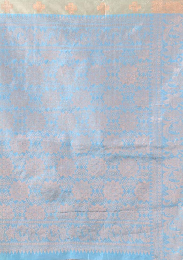 Beige Ethnic Motifs Cotton Blend Saree Set