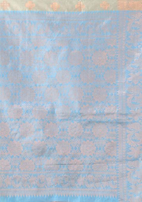 Beige Ethnic Motifs Cotton Blend Saree Set