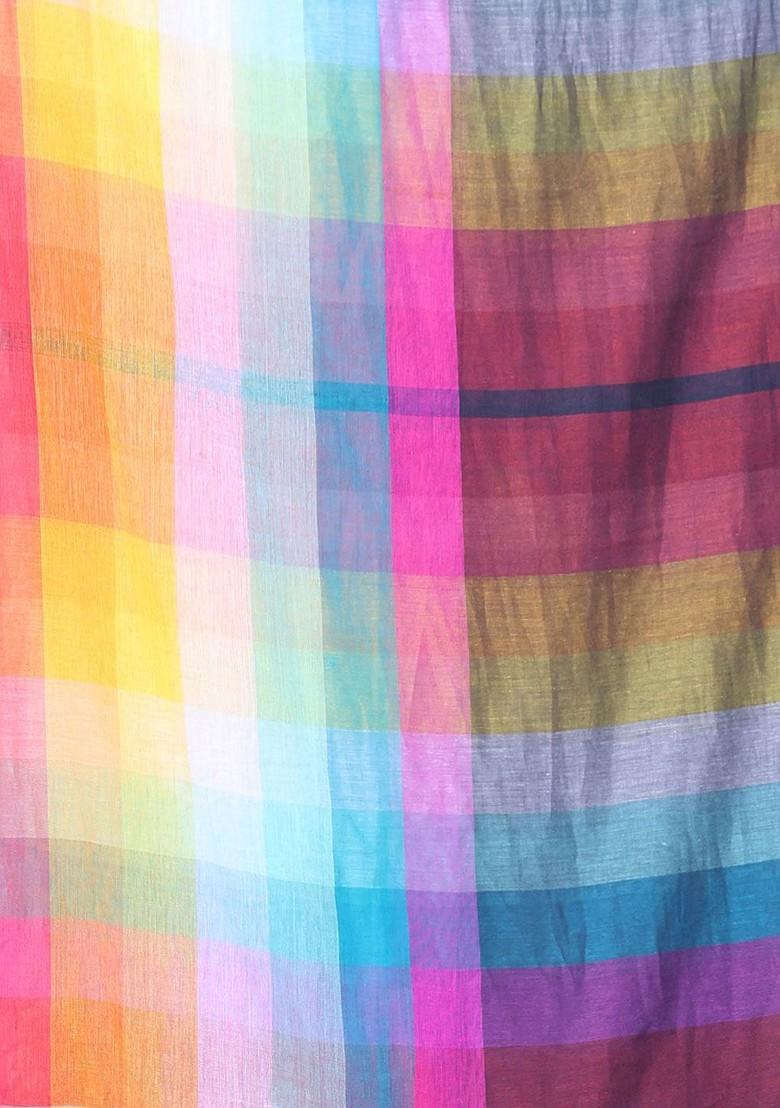 Maroon Colorblocked Mulmul Cotton Saree Set