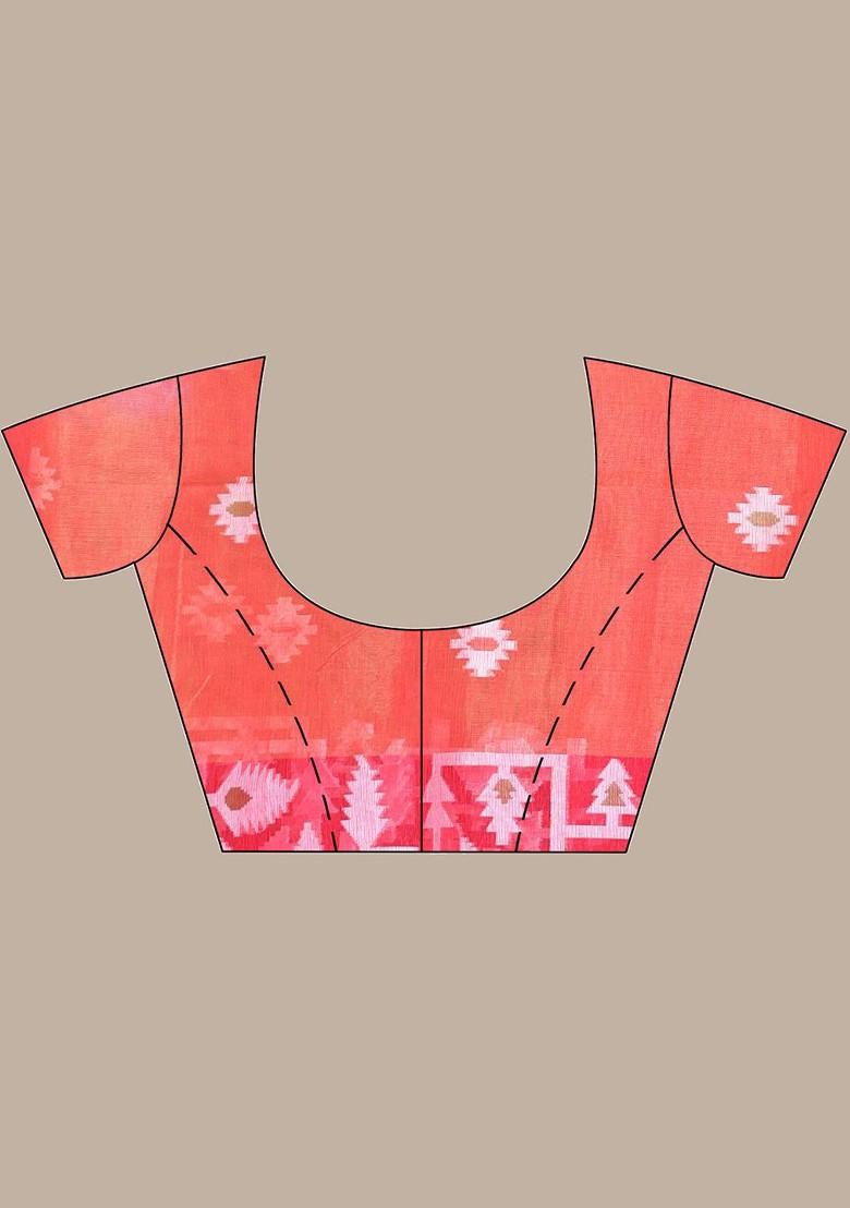 Orange Ethnic Motifs Muslin Saree Set