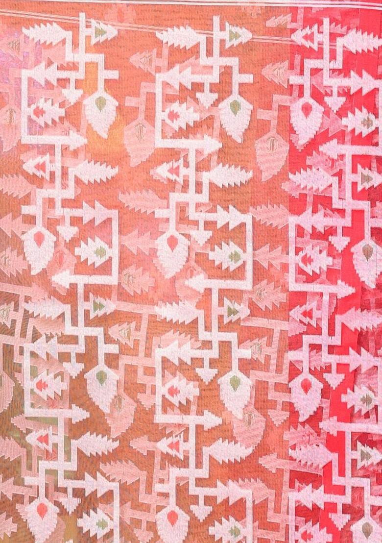 Orange Ethnic Motifs Muslin Saree Set