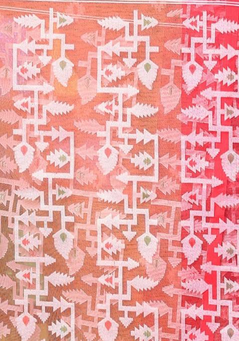 Orange Ethnic Motifs Muslin Saree Set