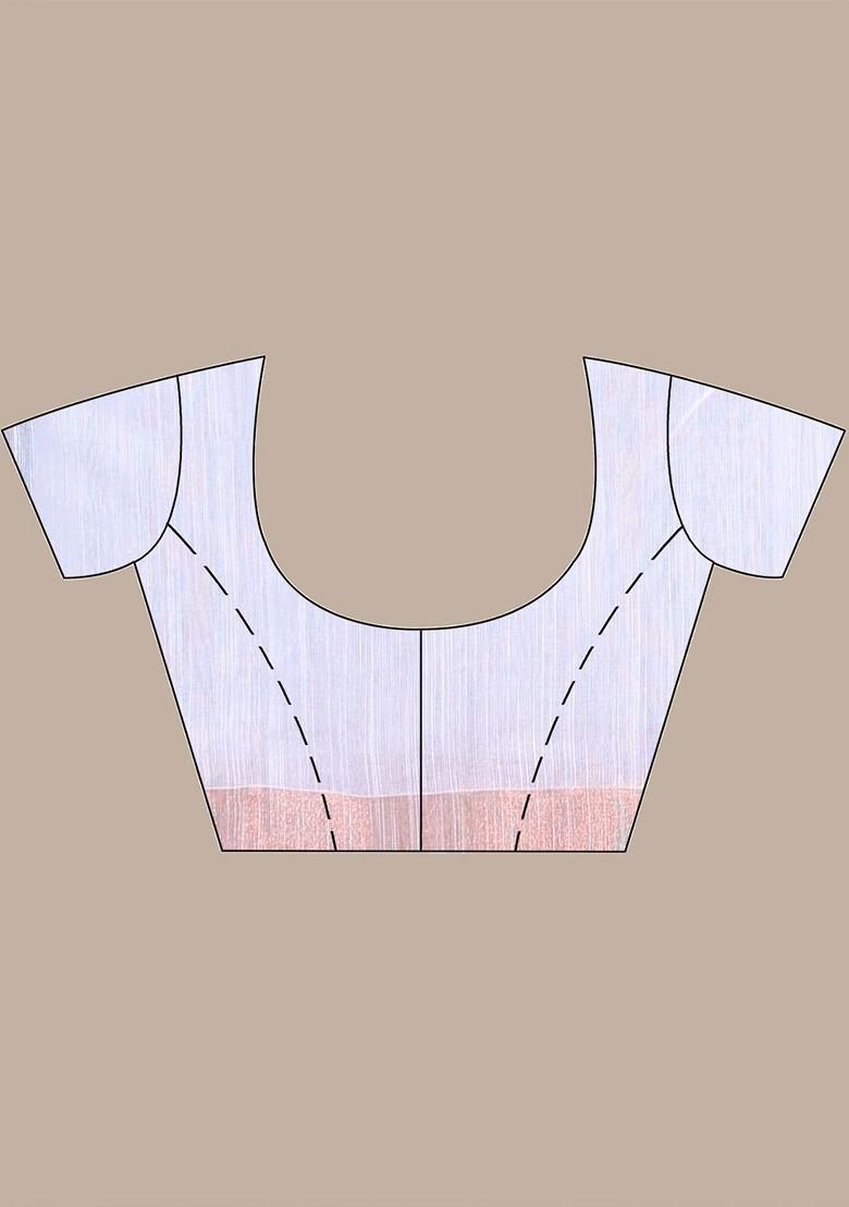 Off White Ethnic Motifs Cotton Blend Saree Set