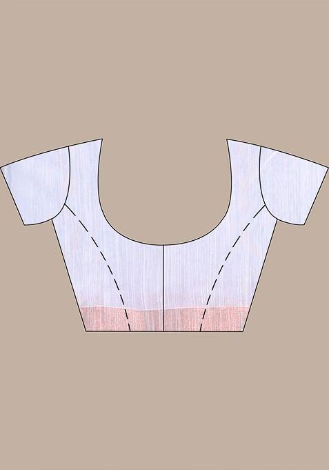 Off White Ethnic Motifs Cotton Blend Saree Set