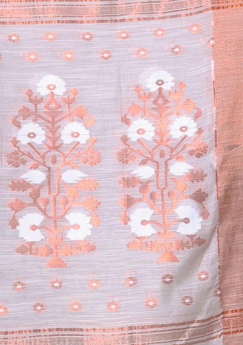 Beige Ethnic Motifs Cotton Blend Saree Set